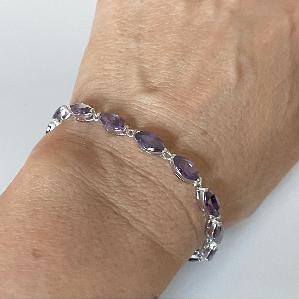 Amethyst CZ Tennis Sterling Silver Bracelet, CZ Purple Tennis Bracelet